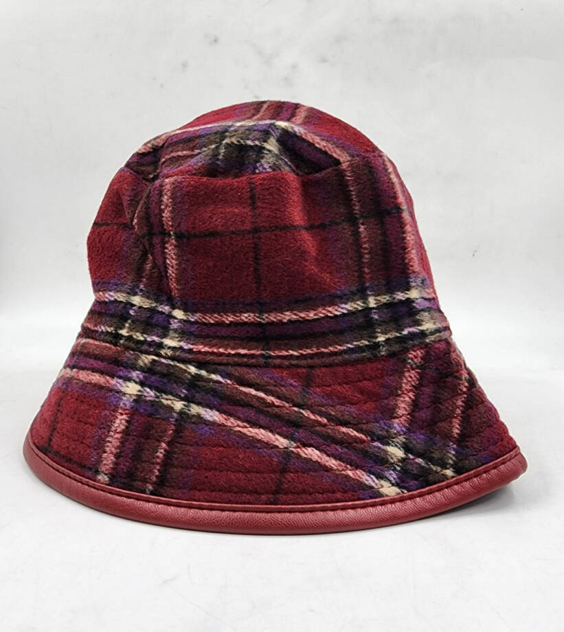 Steve Madden Reversible Plaid Bucket Hat Women's One Size Red Multi