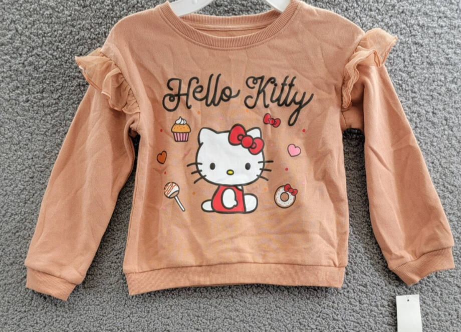 Hello Kitty Long Sleeve Ruffle Sweatshirt Little Girls 5 Brown Multi Crew Neck