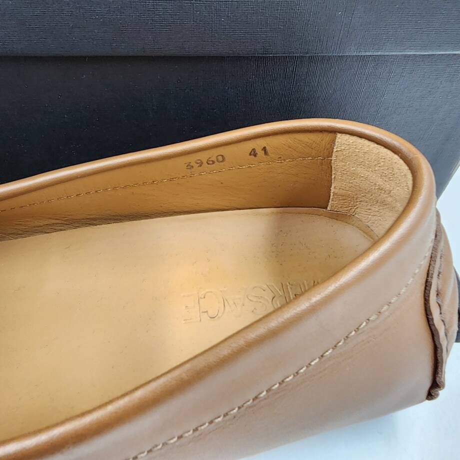 Versace Medusa Coin Slip On Penny Drivers Men's 41/8 US Dark Toffee Moc Toe