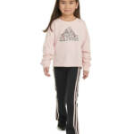 adidas Long-Sleeve T-Shirt & Flare Pants Set Little Girls 5 Pink/Black Pullover