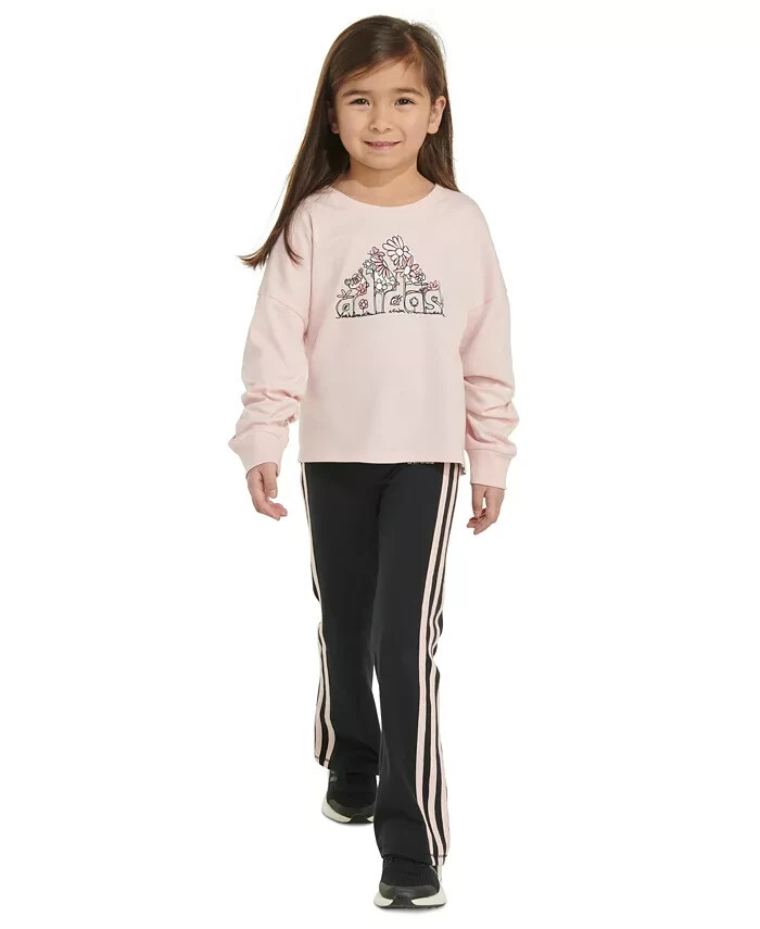 adidas Long-Sleeve T-Shirt & Flare Pants Set Little Girls 5 Pink/Black Pullover