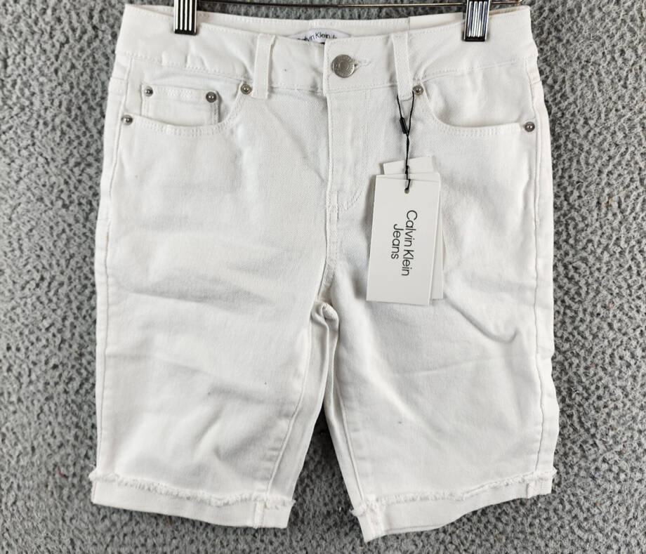 Calvin Klein Skinny Denim Bermuda Shorts Big Girls 12 Whiteout Solid Zip/Button