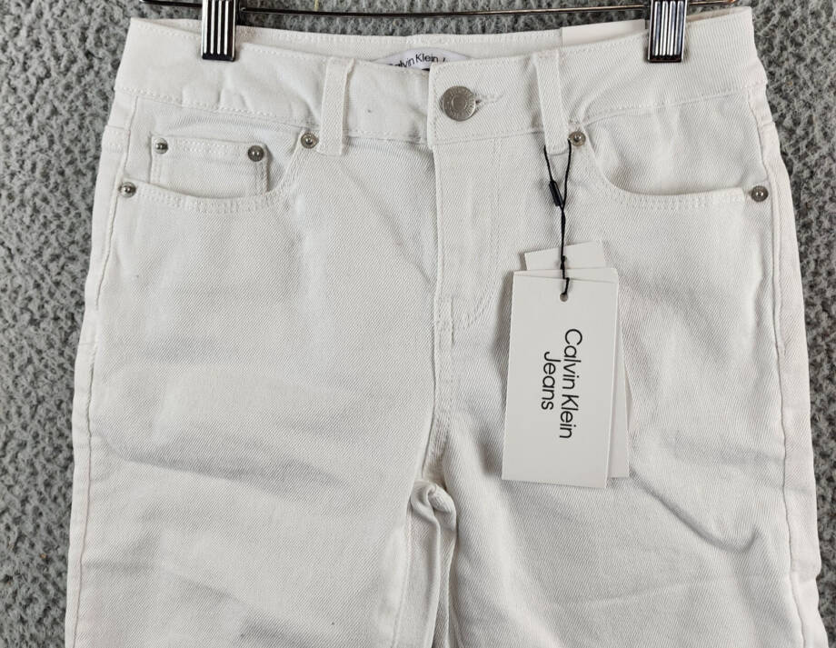 Calvin Klein Skinny Denim Bermuda Shorts Big Girls 12 Whiteout Solid Zip/Button