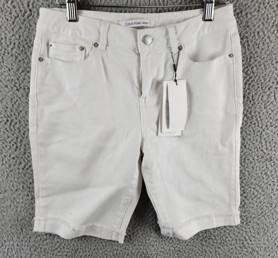 Calvin Klein Skinny Denim Bermuda Shorts Big Girls 16 Whiteout Solid Zip/Button