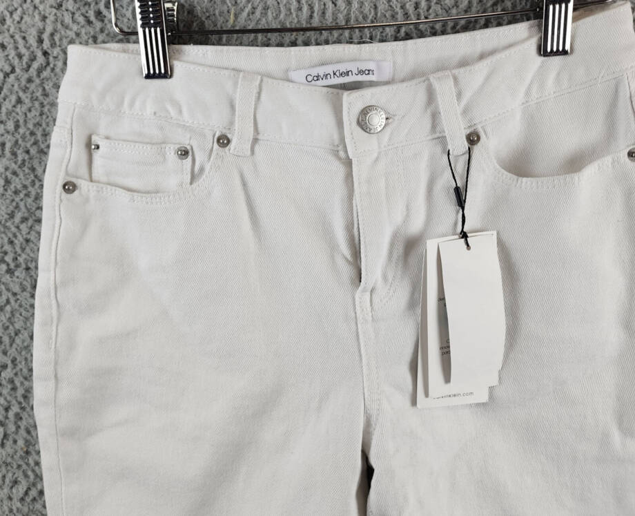 Calvin Klein Skinny Denim Bermuda Shorts Big Girls 16 Whiteout Solid Zip/Button