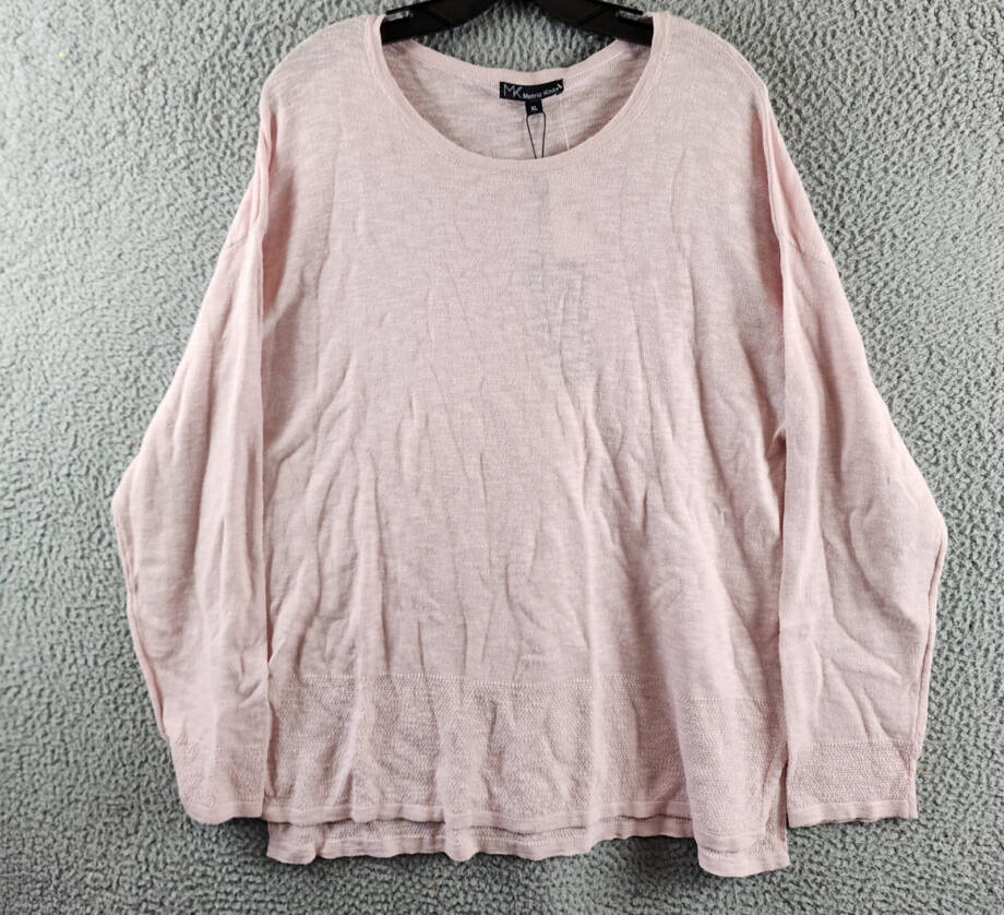MK Metric Knits Linen Blend Sweater Women's XL Cool Pink Long Sleeve Pullover