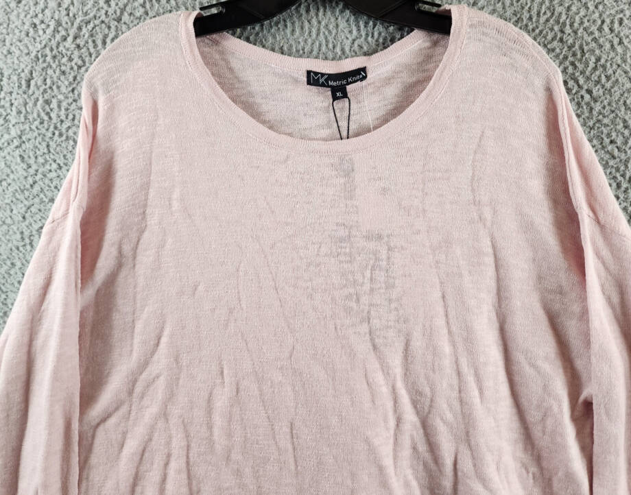 MK Metric Knits Linen Blend Sweater Women's XL Cool Pink Long Sleeve Pullover