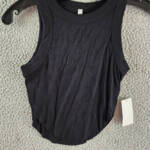 Hashttag Ribbed Cropped Tank Top Women's XS Black Round Neck Sleeveless Pullover