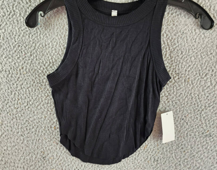 Hashttag Ribbed Cropped Tank Top Women's XS Black Round Neck Sleeveless Pullover