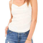 1.STATE Sleeveless Cowl Neck Ruched Tank Top Women's M Ivory Side Tie Pullover