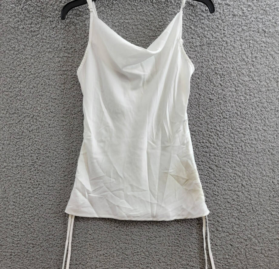 1.STATE Sleeveless Cowl Neck Ruched Tank Top Women's M Ivory Side Tie Pullover