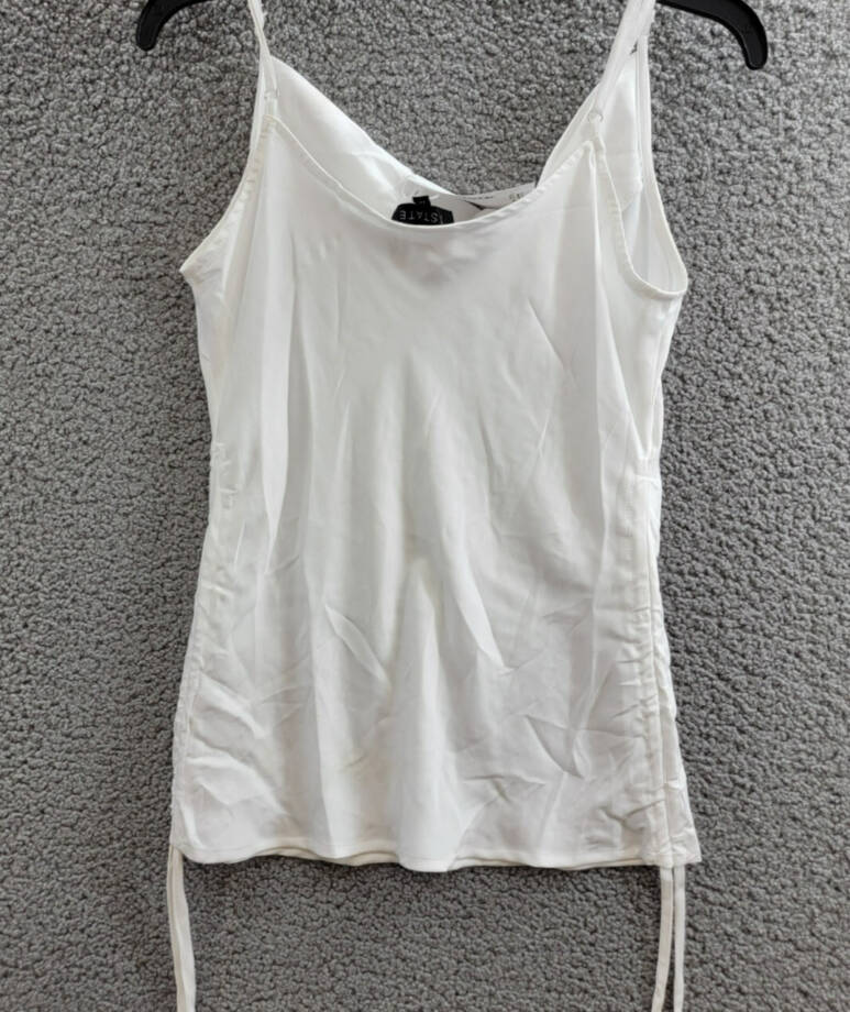 1.STATE Sleeveless Cowl Neck Ruched Tank Top Women's M Ivory Side Tie Pullover