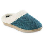 Isotoner Signature Cable Knit Alexis Hoodback Slippers Women's 8.5-9 Blue Lagoon