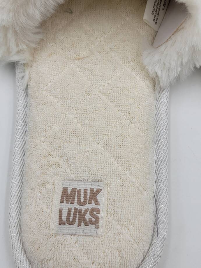 MUK LUKS Sariah Slide Slippers Women's L 9/10 Snow White Open Toe Slip On