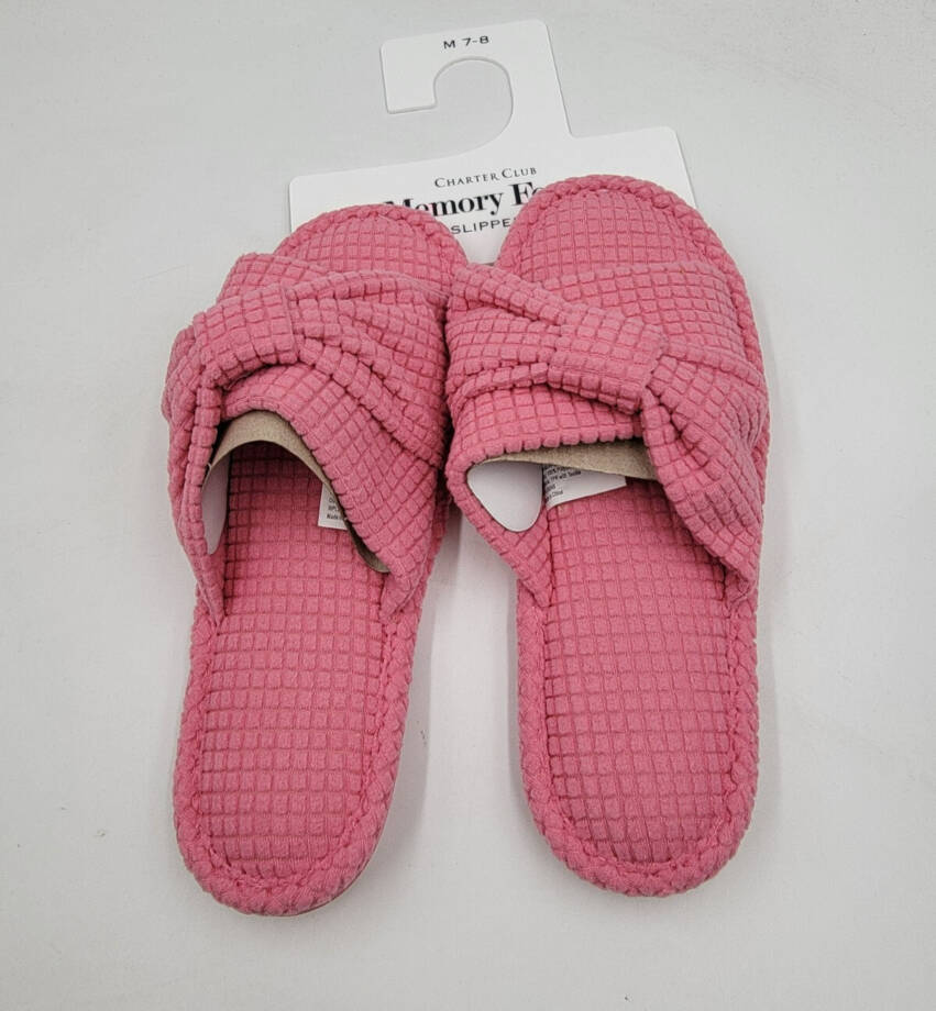 Charter Club Textured Knot-Top Slippers Women's M 7-8 US Pink Taffy Slip On
