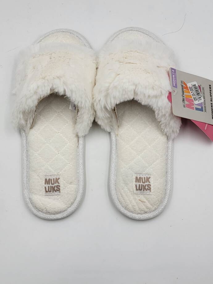 MUK LUKS Sariah Slide Slipper Women's M 7-8 Snow White Slip On Style