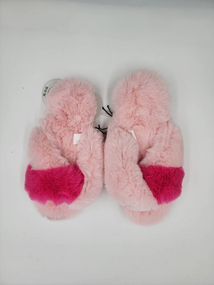 Jenni Faux-Fur Crossband Slippers Women's L Pink Fun Open Toe Slip On