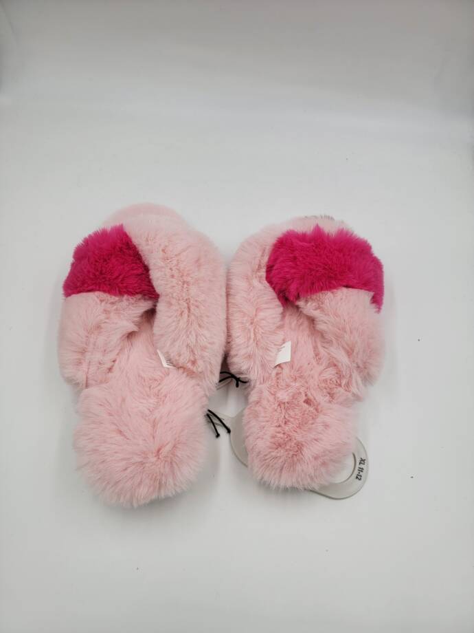 Jenni Faux-Fur Crossband Slippers Women's L Pink Fun Open Toe Slip On