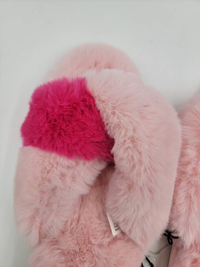 Jenni Faux-Fur Crossband Slippers Women's L Pink Fun Open Toe Slip On