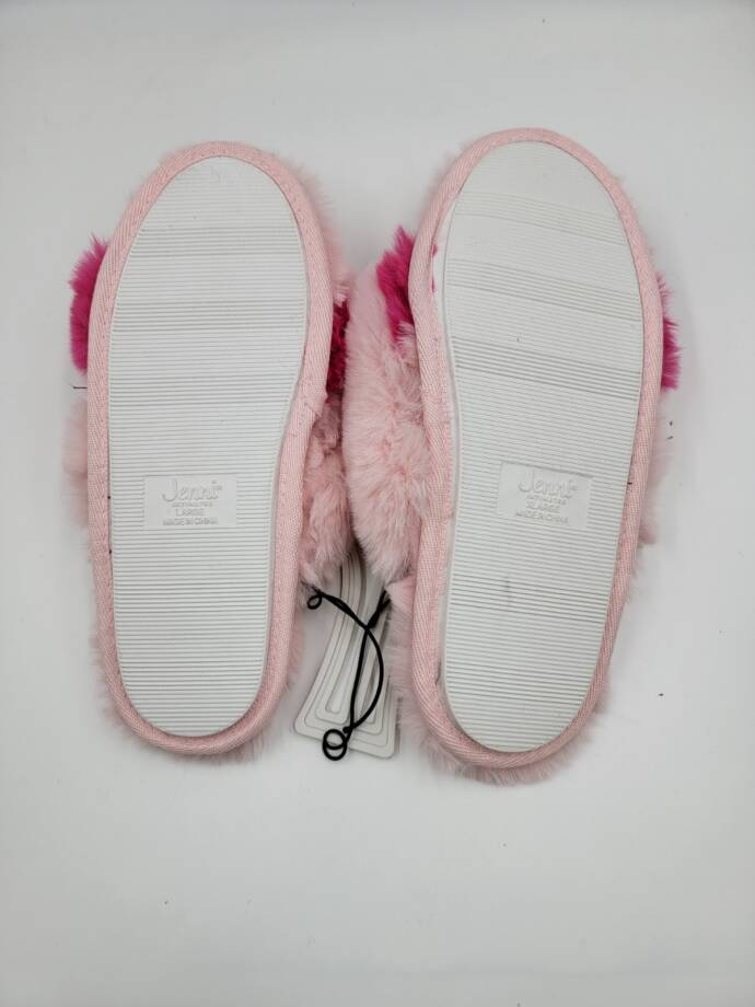 Jenni Faux-Fur Crossband Slippers Women's L Pink Fun Open Toe Slip On
