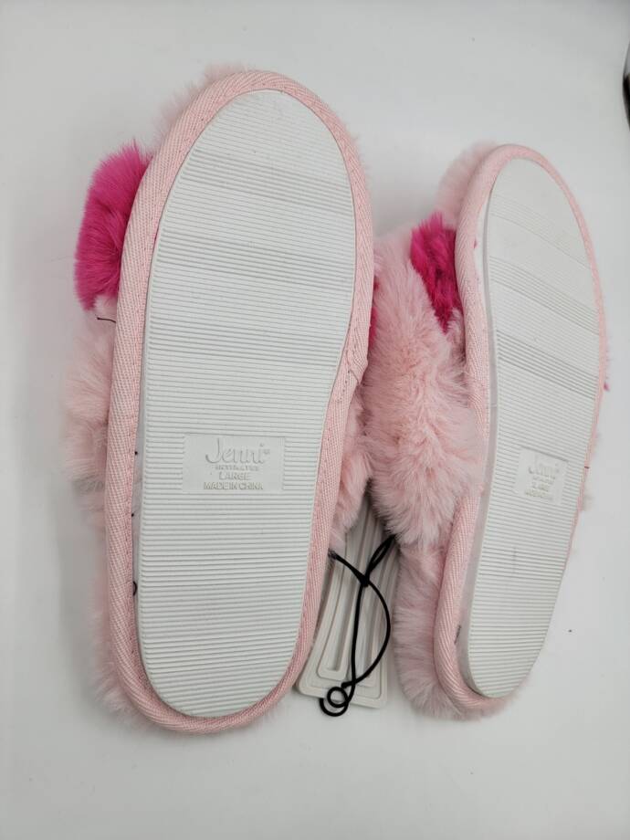 Jenni Faux-Fur Crossband Slippers Women's L Pink Fun Open Toe Slip On