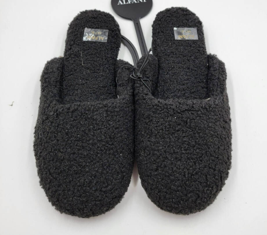 Alfani Shearling Slide Boxed Slipper Women's M (7-8) Black Closed Toe Slip On