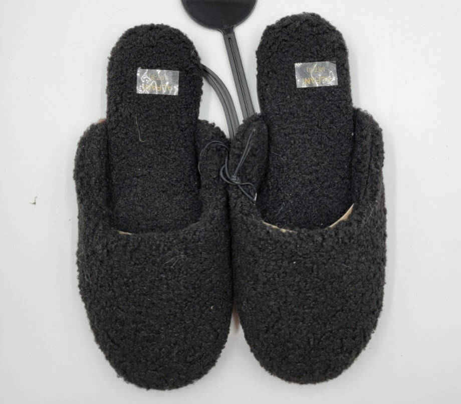 Alfani Shearling Slide Boxed Slipper Women's M (7-8) Black Closed Toe Slip On