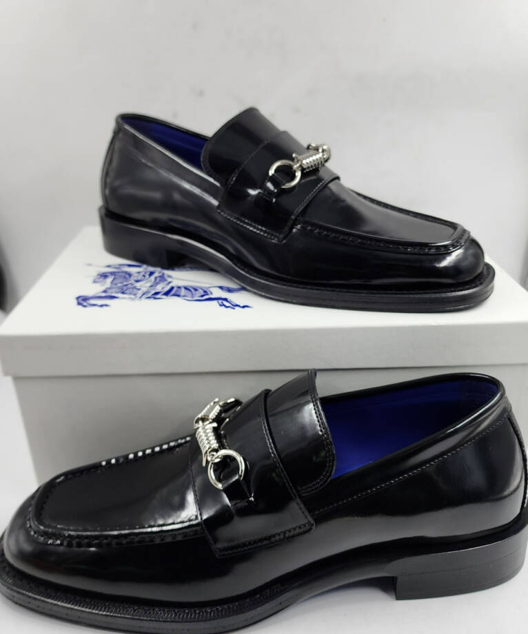 Burberry Leather Barbed Penny Loafers Men's 46/13US Black Solid Moc Toe Slip On
