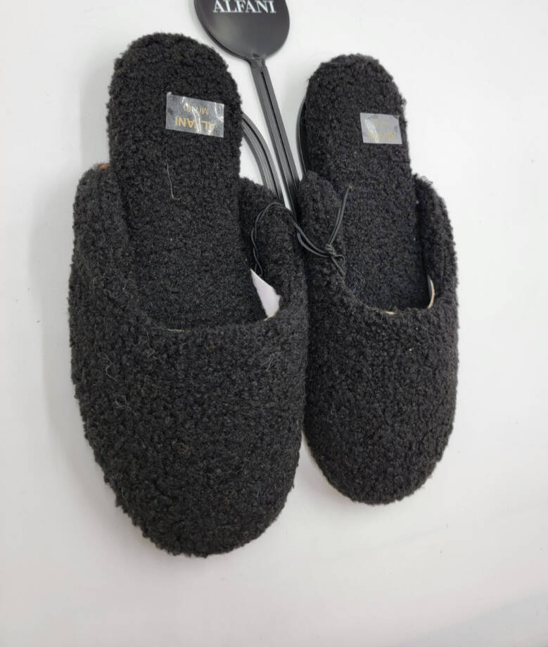 Alfani Shearling Slide Boxed Slipper Women's M (7-8) Black Closed Toe Slip On