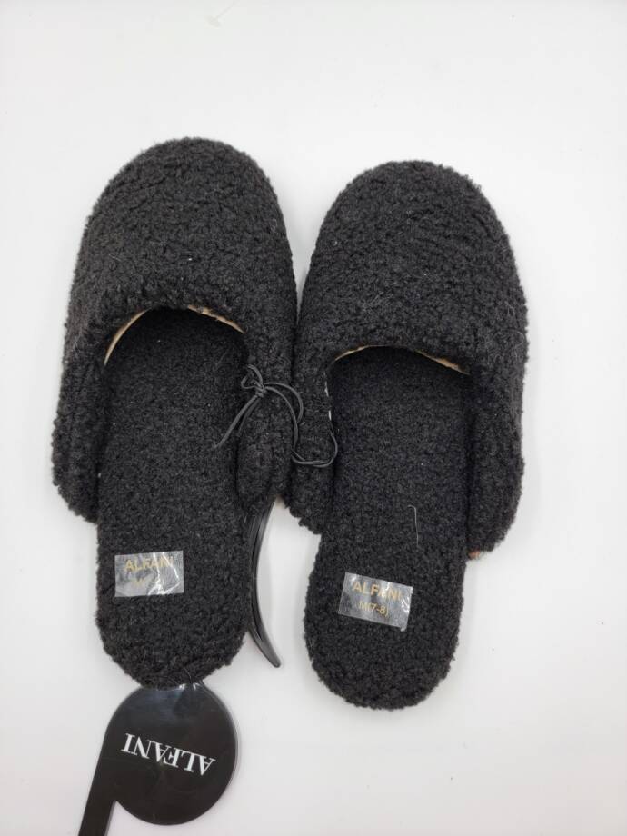 Alfani Shearling Slide Boxed Slipper Women's M (7-8) Black Closed Toe Slip On