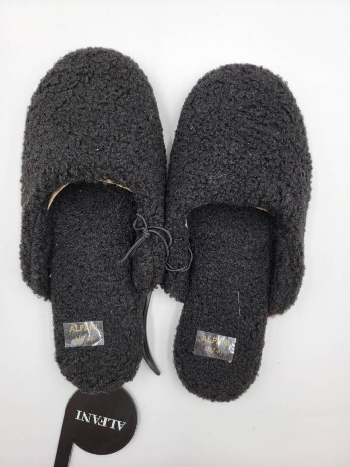 Alfani Shearling Slide Boxed Slipper Women's M (7-8) Black Closed Toe Slip On