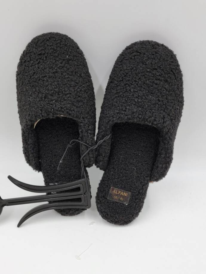 Alfani Shearling Slide Boxed Slipper Women's M (7-8) Black Closed Toe Slip On