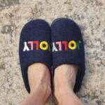 Family Pajamas Jolly Closed-Toe Slippers Men's L 10-11 Navy Embroidered Slip On