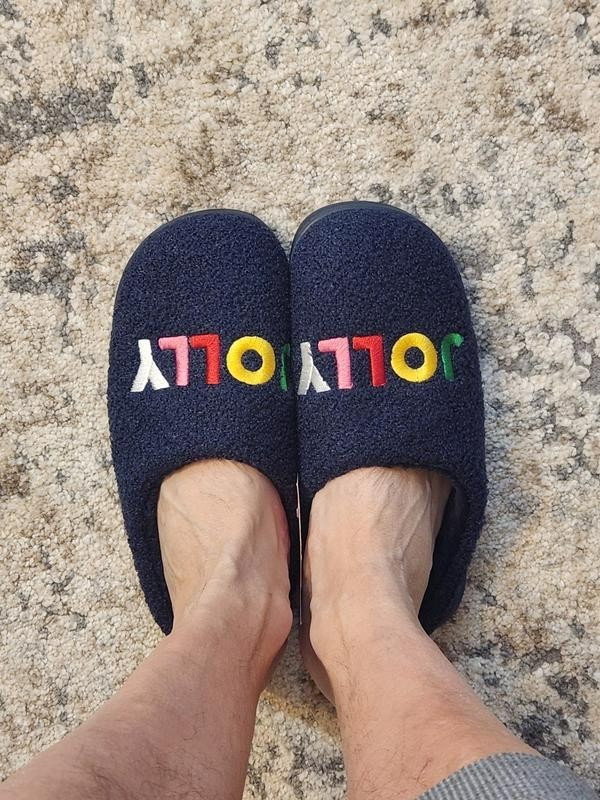 Family Pajamas Jolly Closed-Toe Slippers Men's L 10-11 Navy Embroidered Slip On