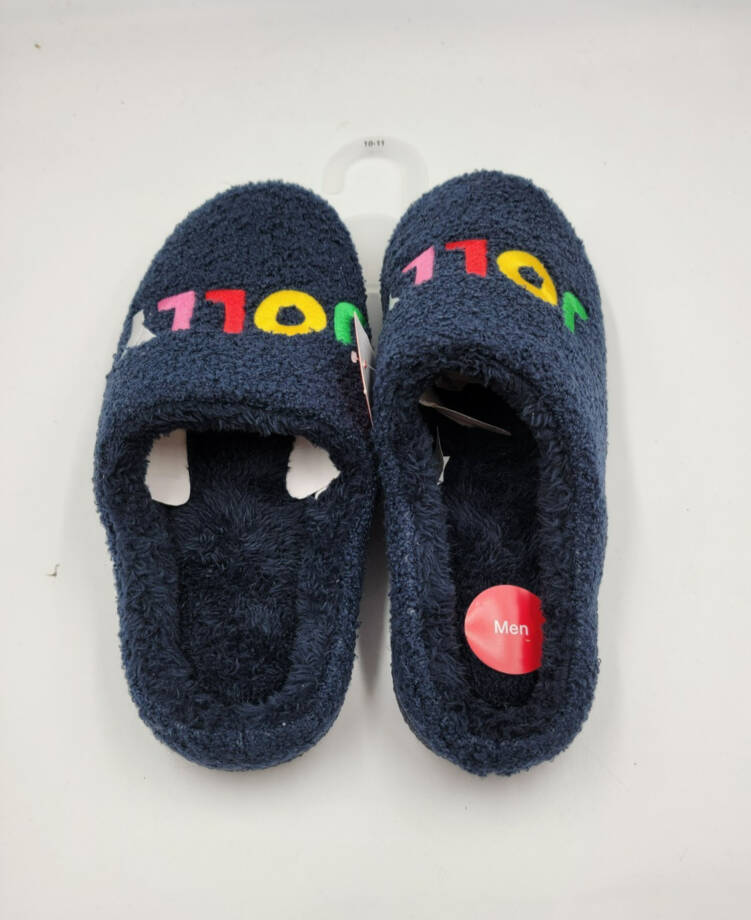 Family Pajamas Jolly Closed-Toe Slippers Men's L 10-11 Navy Embroidered Slip On