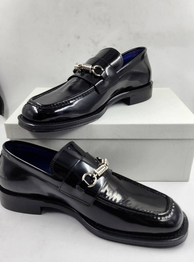Burberry Leather Barbed Penny Loafers Men's 46/13US Black Solid Moc Toe Slip On