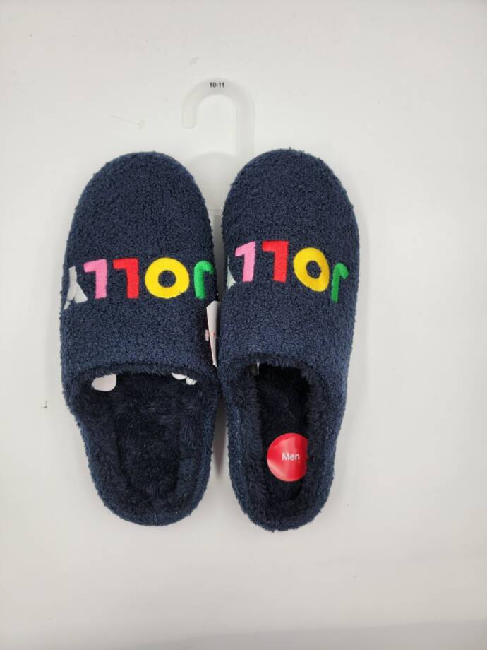 Family Pajamas Jolly Closed-Toe Slippers Men's L 10-11 Navy Embroidered Slip On