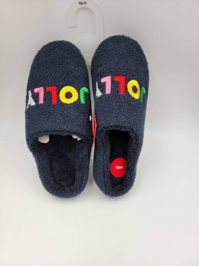 Family Pajamas Jolly Closed-Toe Slippers Men's L 10-11 Navy Embroidered Slip On