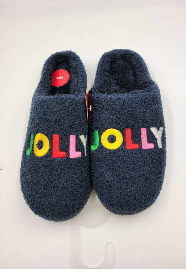 Family Pajamas Jolly Closed-Toe Slippers Men's L 10-11 Navy Embroidered Slip On