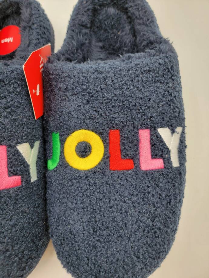 Family Pajamas Jolly Closed-Toe Slippers Men's L 10-11 Navy Embroidered Slip On