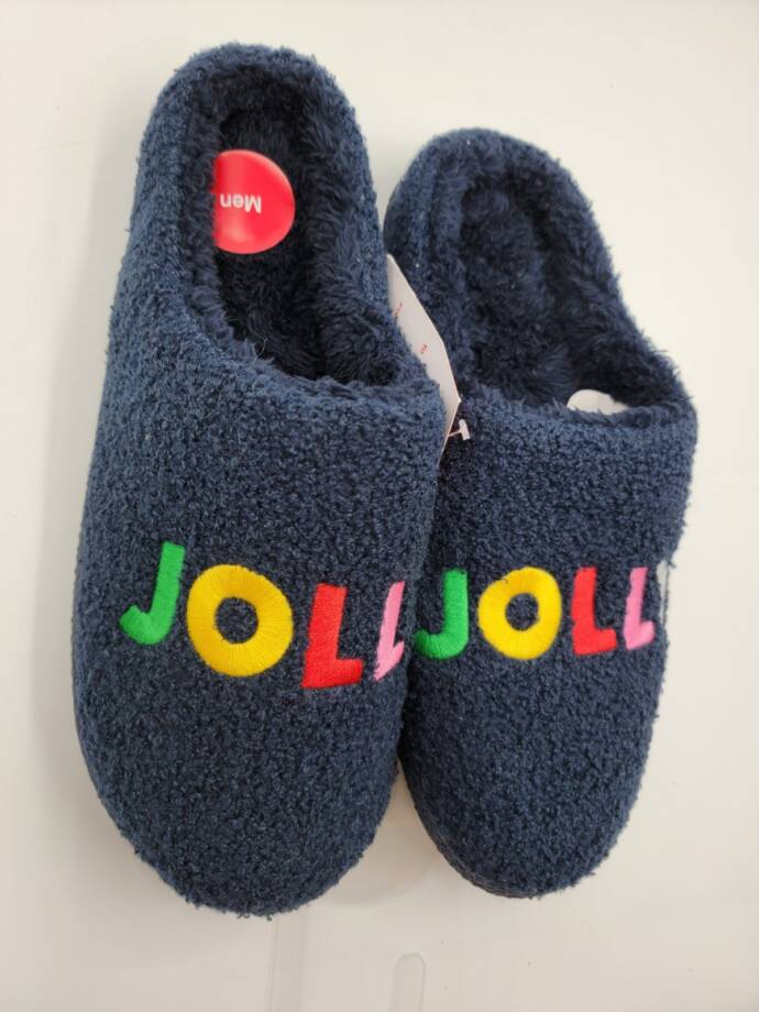 Family Pajamas Jolly Closed-Toe Slippers Men's L 10-11 Navy Embroidered Slip On