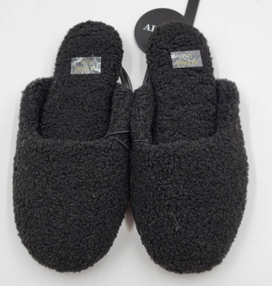 Alfani Shearling Slide Boxed Slipper Women's S (5-6) Black Closed Toe Slip On