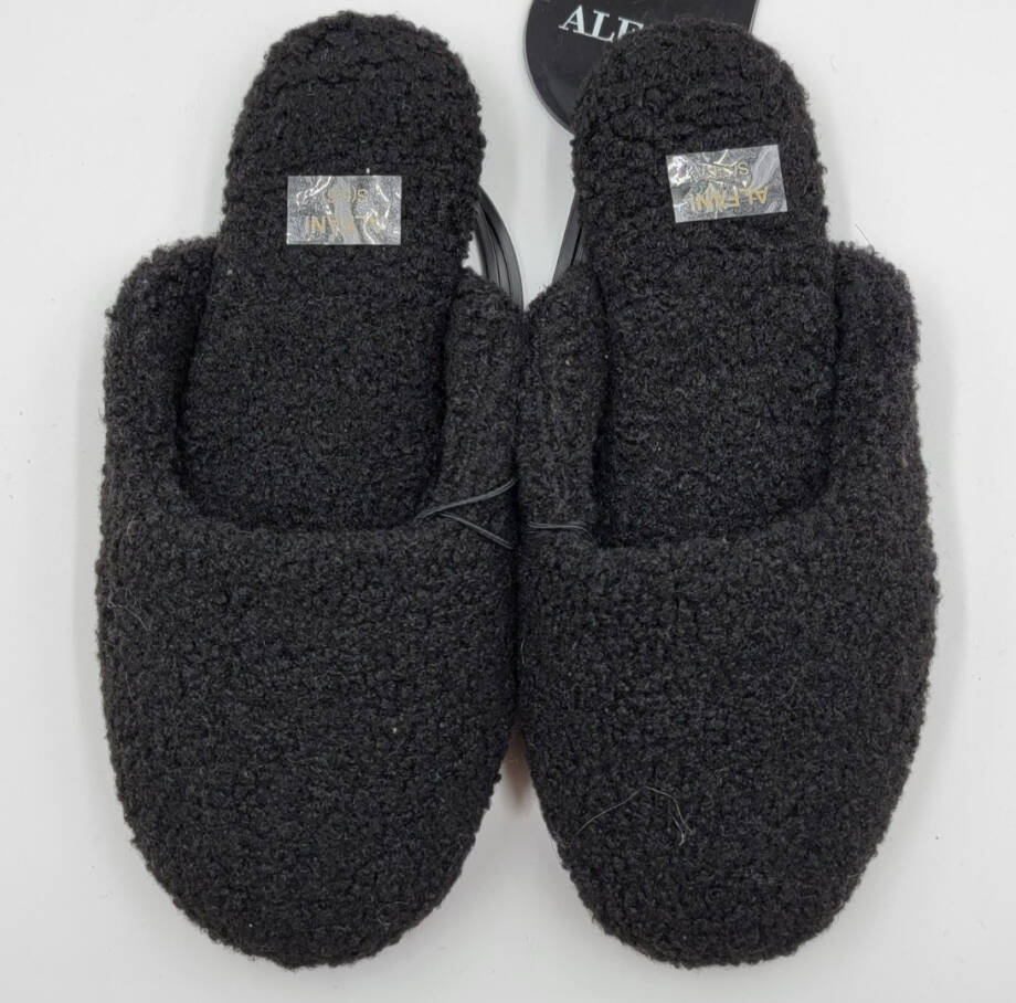 Alfani Shearling Slide Boxed Slipper Women's S (5-6) Black Closed Toe Slip On