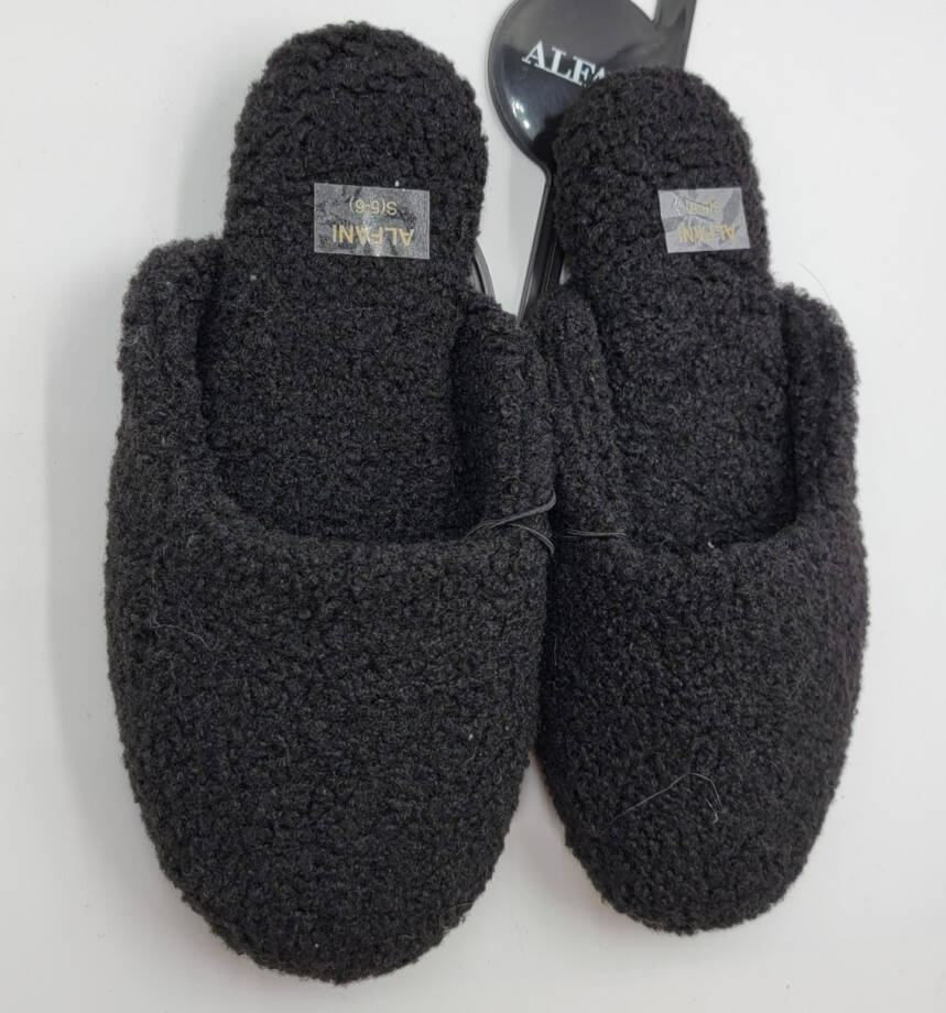 Alfani Shearling Slide Boxed Slipper Women's S (5-6) Black Closed Toe Slip On