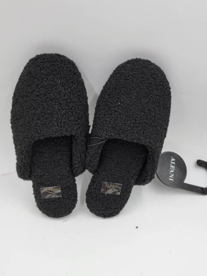 Alfani Shearling Slide Boxed Slipper Women's S (5-6) Black Closed Toe Slip On