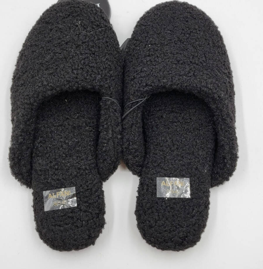Alfani Shearling Slide Boxed Slipper Women's S (5-6) Black Closed Toe Slip On