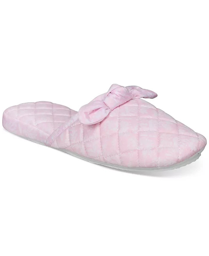 Charter Club Gingham-Print Bow-Top Slippers Women's M (7-8) Orchid Pink Quilted