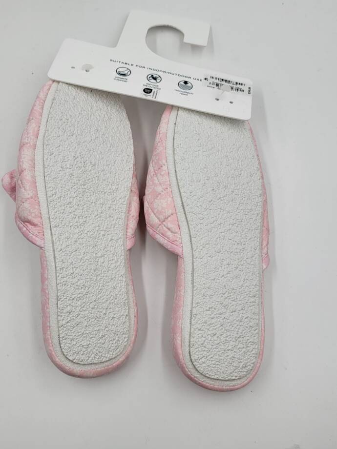 Charter Club Gingham-Print Bow-Top Slippers Women's M (7-8) Orchid Pink Quilted