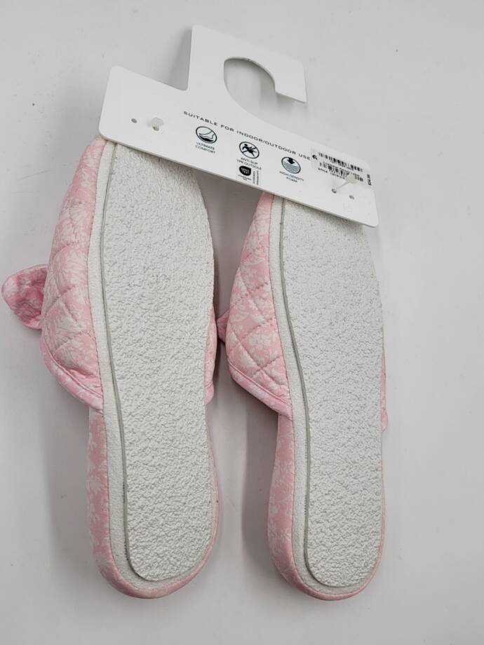 Charter Club Gingham-Print Bow-Top Slippers Women's M (7-8) Orchid Pink Quilted