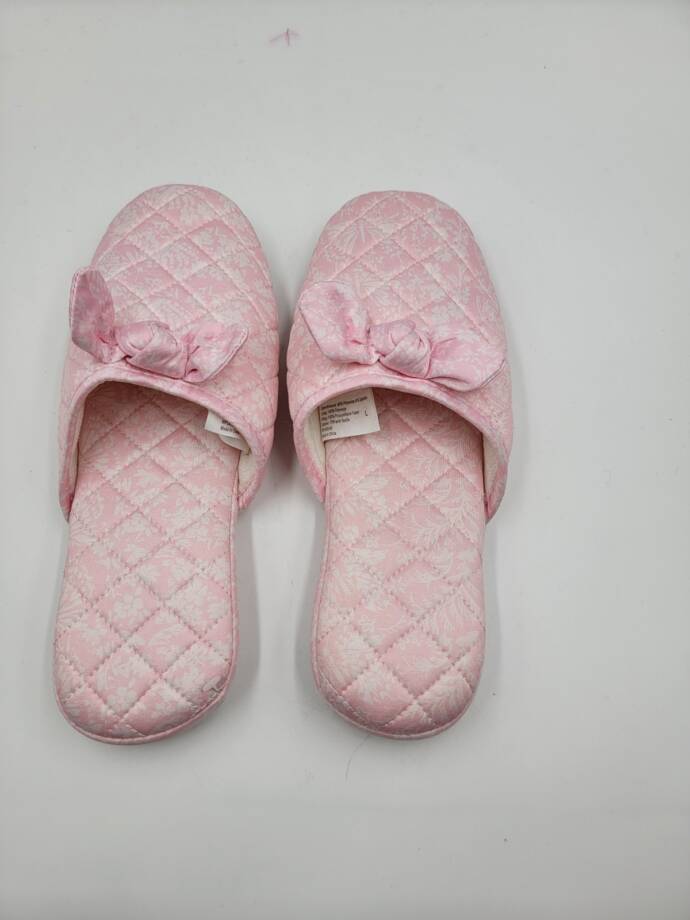 Charter Club Gingham-Print Bow-Top Slippers Women's L (9-10) Orchid Pink Quilted